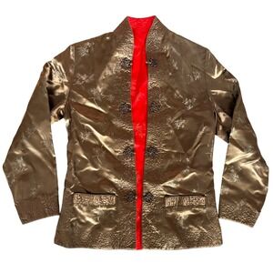 Vtg Peony Brand Satin‎ Chinese Jacket Sz S Reversible Gold Bronze Red Shanghai